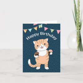 Fett Orange Tabby Ginger Katze mit Kuchen Geburtst Karte