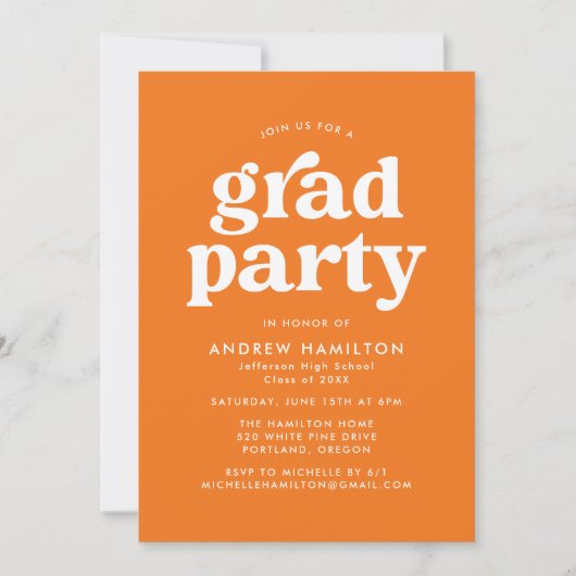 Fett Orange Typografy Foto Graduation Party Einladung (Vorderseite)