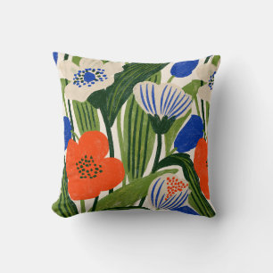 Fett Orange und Blau Botanisch Floral Kissen