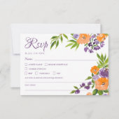 Fett orange und violette florale QR-Code-Hochzeit RSVP Karte (Vorderseite)