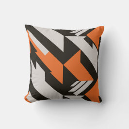 Fett orangefarbenes und schwarzes geometrisches De Kissen