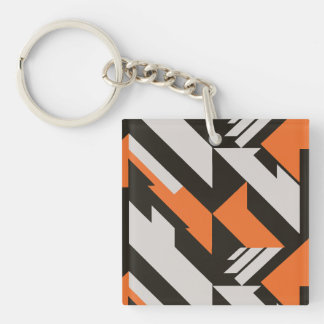 Fett orangefarbenes und schwarzes geometrisches De Schlüsselanhänger