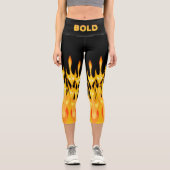 Fett orangegelbes Feuer Flammen schwarz Capri Leggings (Vorderseite)