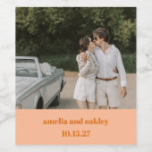 Fett Peach Orange Retro Custom Wedding Foto Weinetikett (Einzelnes Label)