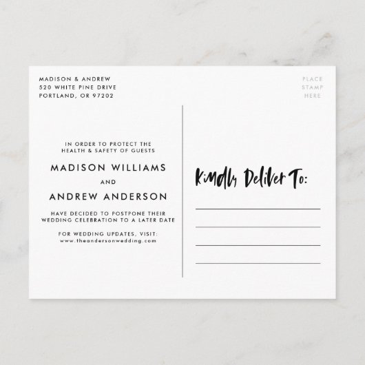 Fett Pinsel Skript Foto Ändern von Plänen Ankündigungspostkarte (Rückseite)