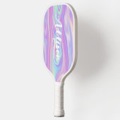 Fett Pinselskriptname endet mit N Rosa Iridescent Pickleball Schläger (Links)