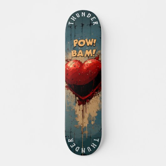 Fett Pop Art Heart & Comic Effects, Retro Graffiti Skateboard (Vorne)