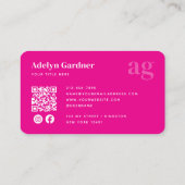 Fett QR Code Hot Pink Monogram Script Social Media Visitenkarte (Rückseite)