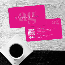 Fett QR Code Hot Pink Monogram Script Social Media Visitenkarte
