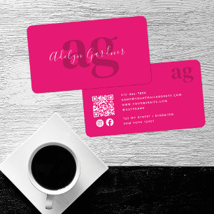 Fett QR Code Hot Pink Monogram Script Social Media Visitenkarte