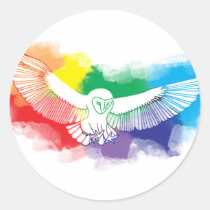 Fett Rainbow Flying Owl Wasserfarbe Digitale Farbe Runder Aufkleber