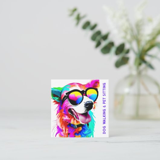 Fett Rainbow Hund Haustier Sitter Dog Walker Custo Quadratische Visitenkarte (Stehend Vorderseite)