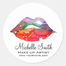 Fett Rainbow Lips Wasserfarbe Zeichnend Schönheit Runder Aufkleber