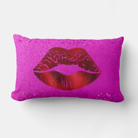 Fett Red Foil Lips Modern Simple Chic Pink Glitzer Lendenkissen (Vorderseite)