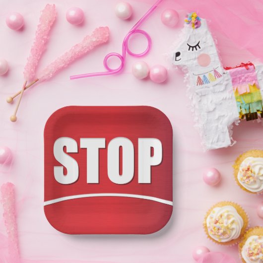 Fett Red Stopp Sign Pappteller (Party)