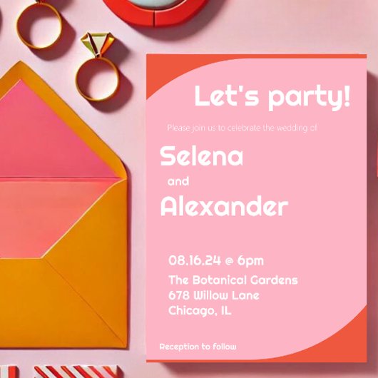 Fett Retro Bright Orange und Pink Wedding Einladung