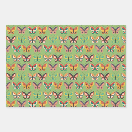 Fett Retro Butterfly Wrapping Paper Geschenkpapier Set (Vorderseite 2)
