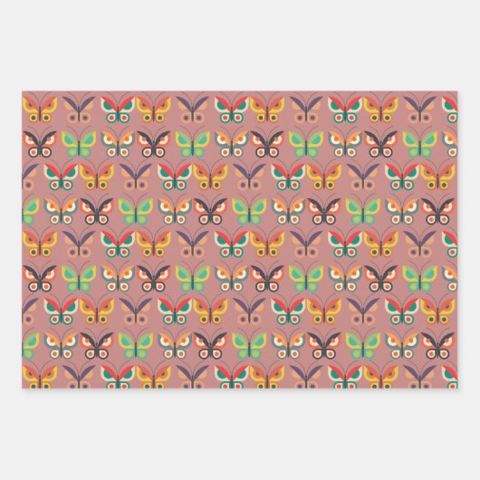Fett Retro Butterfly Wrapping Paper Geschenkpapier Set (Vorderseite)