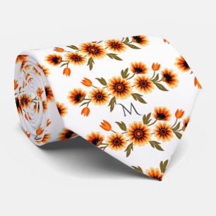Fett Retro Floral Muster in orange Gelb Schwarz Krawatte