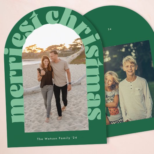 Fett Retro Green Foto Merriest Arch Holiday Card Einladung