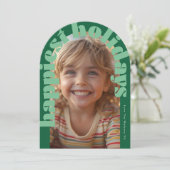 Fett Retro Green Foto Moderne Arch Weihnachtskarte Einladung (Stehend Vorderseite)