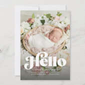 Fett Retro hello niedliches Foto rosa Geburt Ankündigung (Vorderseite)