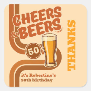 Fett Retro-Linie Prost & Bier 50. Geburtstag Quadratischer Aufkleber