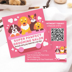 Fett Retro Niedlich rosa Hunde wachsen Salon Qr Co Quadratische Visitenkarte
