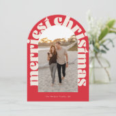 Fett Retro Red Foto Merriest Arch Holiday Card Einladung (Stehend Vorderseite)