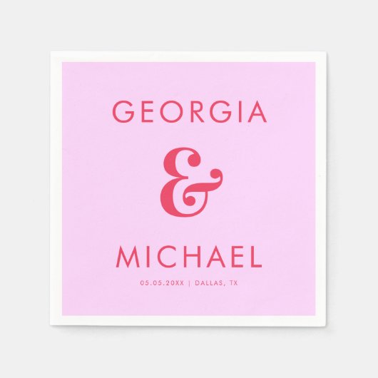 Fett Retro Rosa & Rot Ampersand 70er Hochzeit Serviette (Vorderseite)