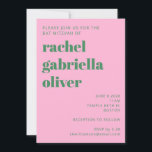 Fett Retro rosa und grünes Niedliches Bat Mitzvah Einladung<br><div class="desc">Fett Retro Rosa und grünes Niedliches Bat Mitzvah Einladung</div>