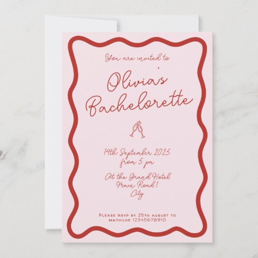 Fett Retro Rosa und Rot | Bachelorette Bash Einladung (Vorderseite)