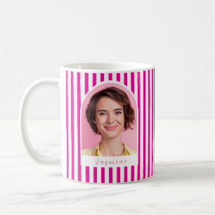 Fett Retro Rosa Weiße Streifen Benutzerdefinierter Kaffeetasse