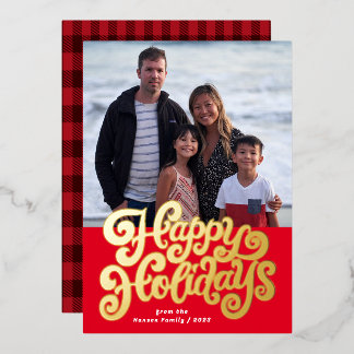 Fett Retro Script Square Foto Foliday Card Folien Feiertagskarte