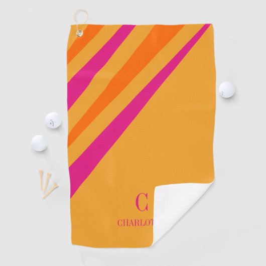 Fett Retro Streifen Rosa OrangenSenf Golfhandtuch (Insitu)