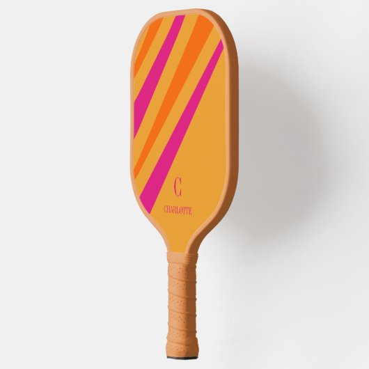 Fett Retro Streifen Rosa OrangenSenf Pickleball Schläger (Links)