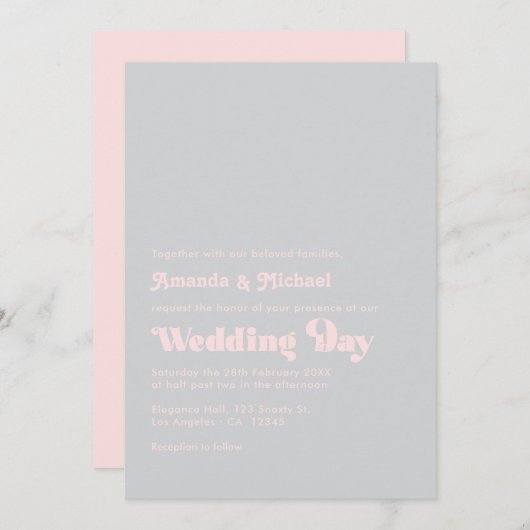 Fett Retro Typografie Blush und Gray Wedding Einladung (Vorne/Hinten)