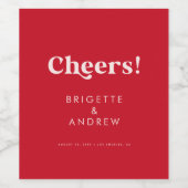 Fett Retro Typografie Red & Pink Cheers Wedding Weinetikett (Einzelnes Label)