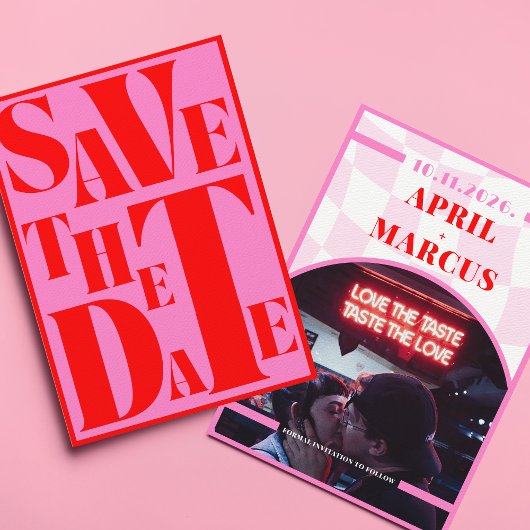 Fett Retro Typografie Rosa rotes, lebendiges FOTO Save The Date
