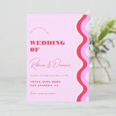 Fett Retro Wave Pink und Red All in One Wedding Einladung (Stehend Vorderseite)