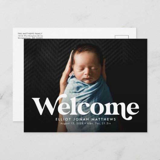 Fett-Retro-Willkommensankündigung Postkarte (Vorne/Hinten)