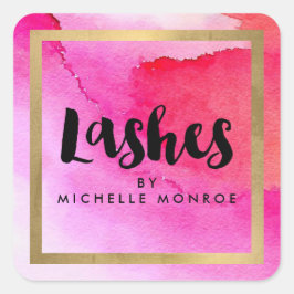 Fett rosa Aquarellfarben Lash Extensions Salon Quadratischer Aufkleber
