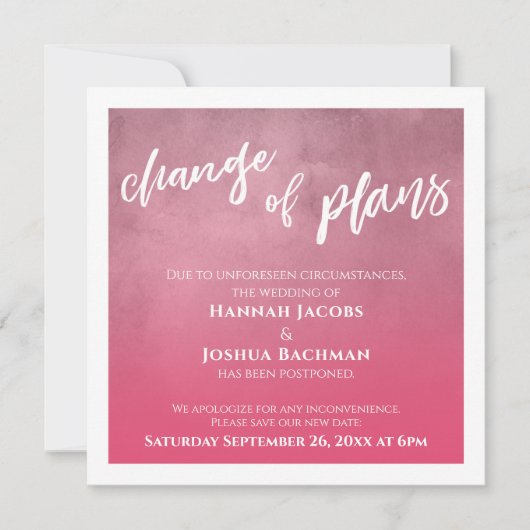 Fett rosa Aufgehängt beim Hochzeitswechsel der Pla Einladung (Vorderseite)