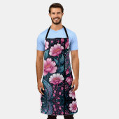 Fett rosa Blume mit Blau und Schwarz Schürze (Getragen)