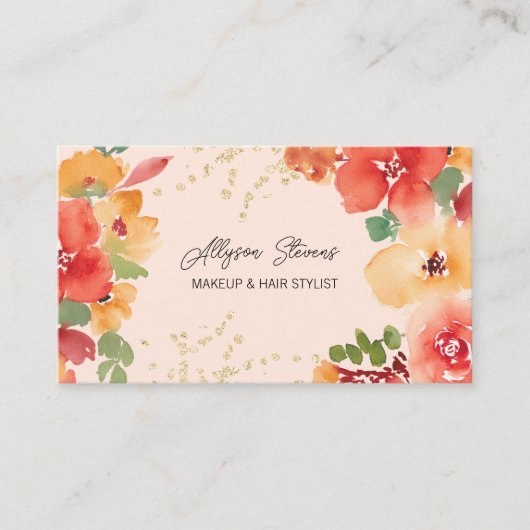 Fett rosa Blumengold Make-up Haar Logo qr Code Visitenkarte (Vorderseite)