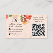 Fett rosa Blumengold Make-up Haar Logo qr Code Visitenkarte (Rückseite)
