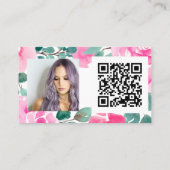 Fett rosa Blumenhaar Make-up Foto Logo qr Visitenkarte (Rückseite)
