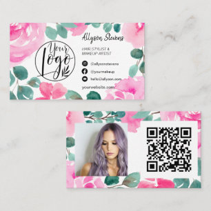 Fett rosa Blumenhaar Make-up Foto Logo qr Visitenkarte
