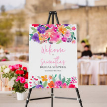 Fett rosa Brautparty mit floralen Farben willkomme