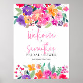 Fett rosa Brautparty mit floralen Farben willkomme Poster (Vorne)